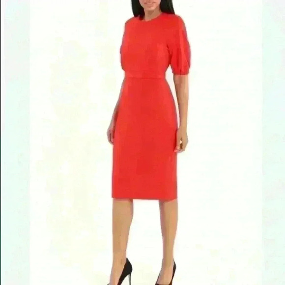 NWOT Maggy London red crepe puff sleeve dress - Picture 1 of 8